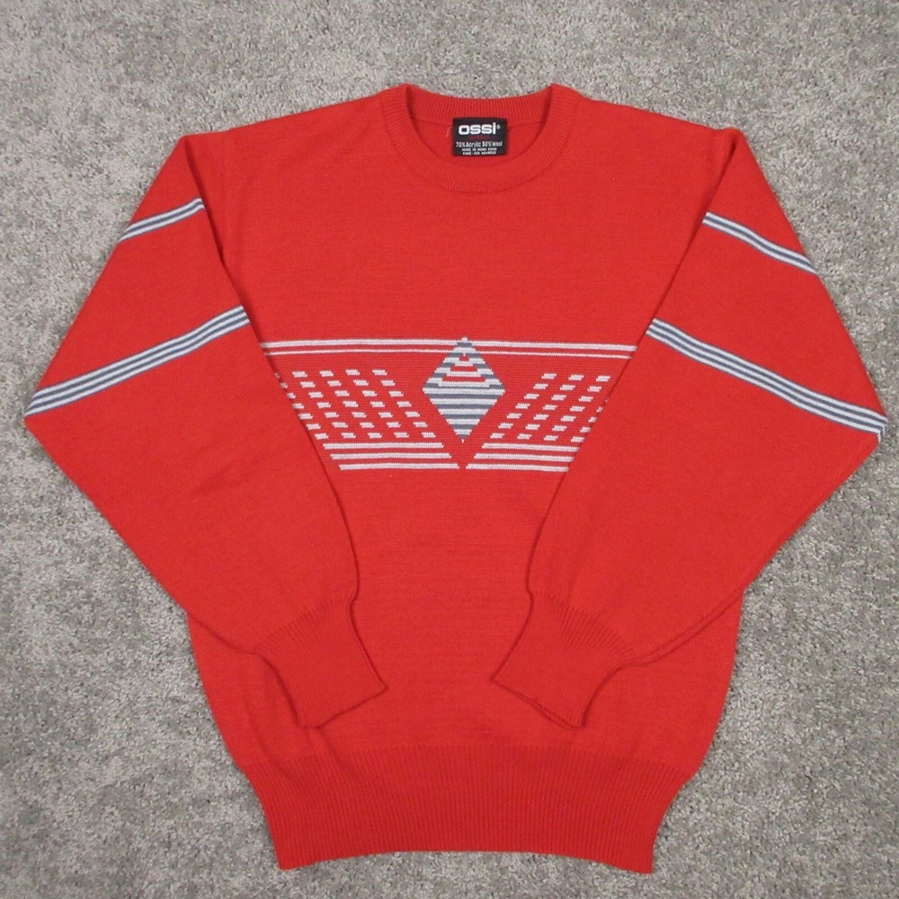 Ossi Sweater Mens Large Red Argyle Crewneck Pullover Knit‎ Skiwear Holiday Wool